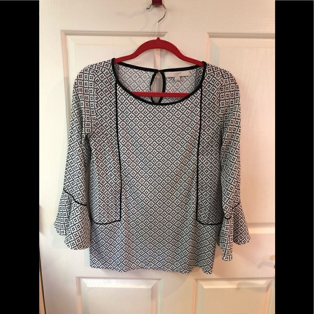 LOFTβmixedΒ mediaβbellβsleeveβblouse